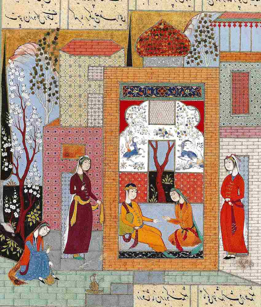 illustration d'un manuscrit Persan du XVII siècle La princesse de Byzance sous la coupole jaune